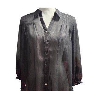 VINTAGE STUDIO B Black button up sparkly rhinestone buttons SHEER MATERIAL GOTH